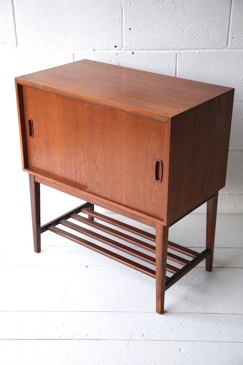 1960s teak record cabinet | cream and chrome