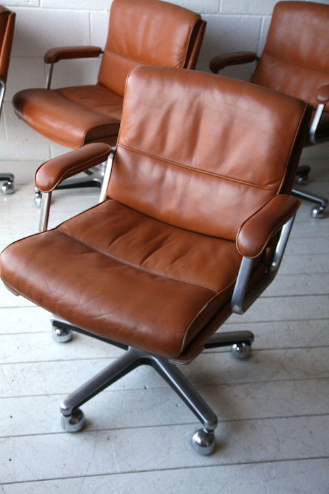 1970s Tan Leather Desk Chair | Cream and Chrome