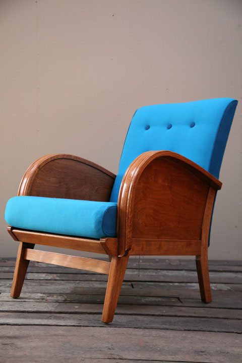 1940s Wooden Turquoise & Teal Armchair