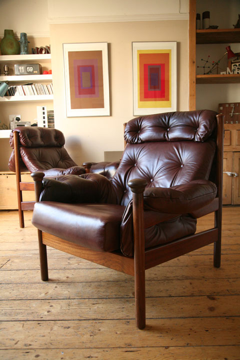 1960s Guy Rogers Leather Armchairs