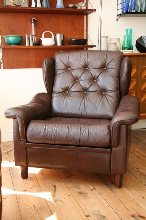 Brown leather Danish Armchair (1)