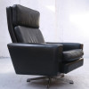 Danish Black Leather Swivel Chair
