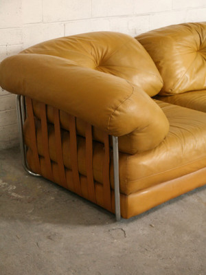 Large 1970s Leather Modular Sofa