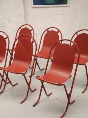 6 x 1950s Metal Stacking Garden Chairs