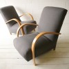 1930s Beech and Grey Armchairs