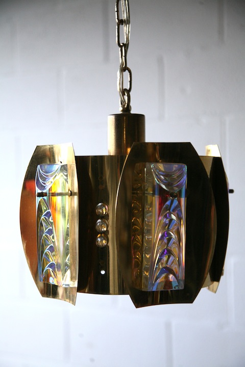 1960s Medium Gold Glass Chandelier  1