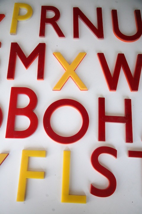 13 Vintage Red Yellow Plastic Shop Letters