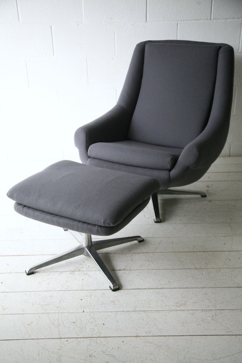 1970s Grey Swivel Chair and Stool