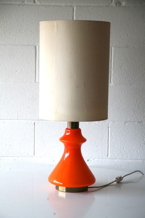 Large Orange Glass 1970s Table Lamp