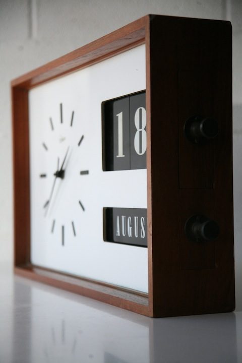 1960s Large Teak Calendar Clock