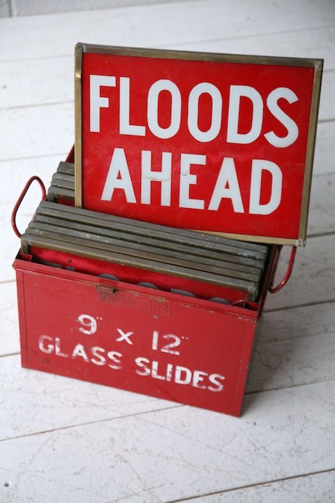 Set of 9 Vintage Glass Road Warning Slides