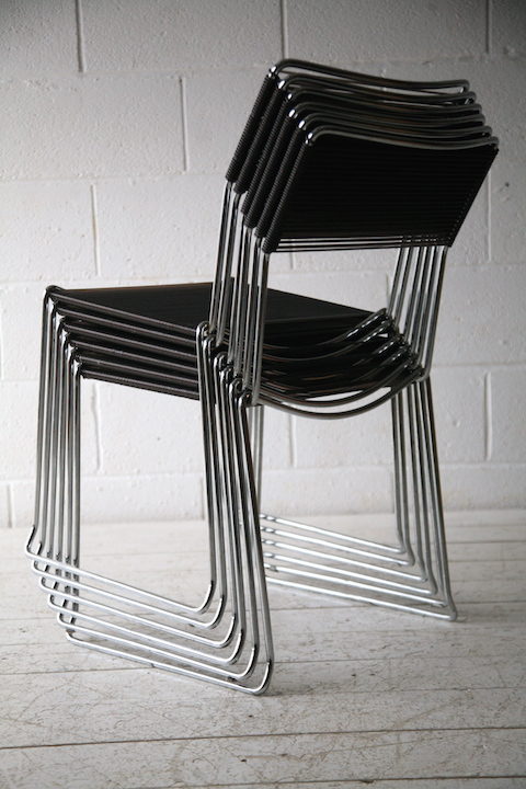 Set of 1970s Chrome Rubber Weave Stacking Chairs