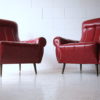 Pair of 1950s Red Vinyl Armchairs 1