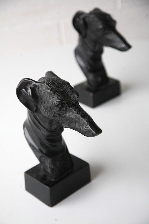 Vintage Pair of Bronze Dog Head Bookends