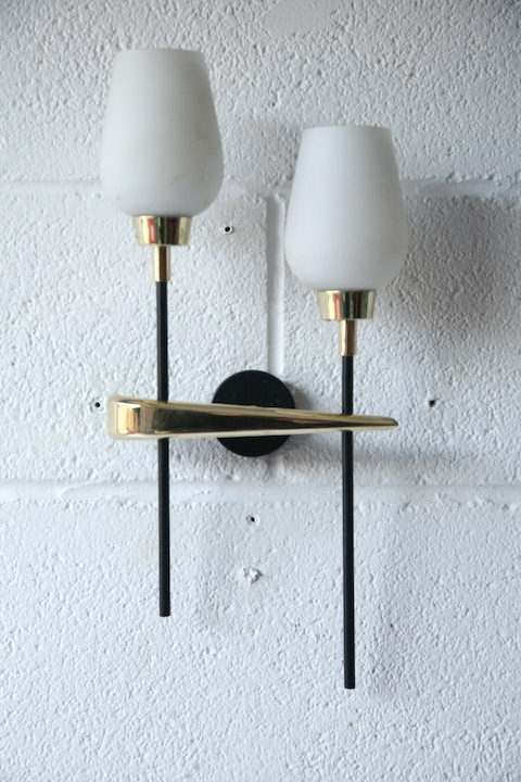 1950s French Brass Glass Wall Light