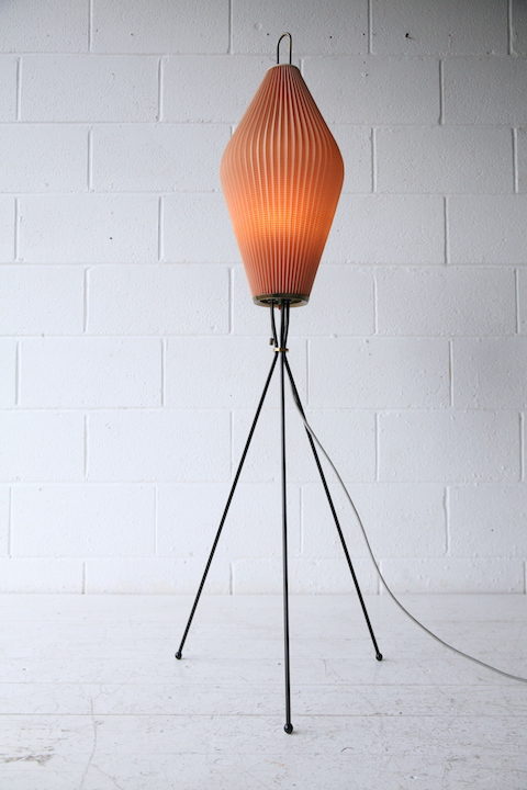 1950s French Tripod Floor Lamp with Pleated Shade
