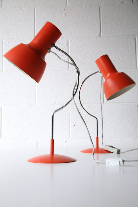 Pair of 1960s Orange Desk Lamps 2