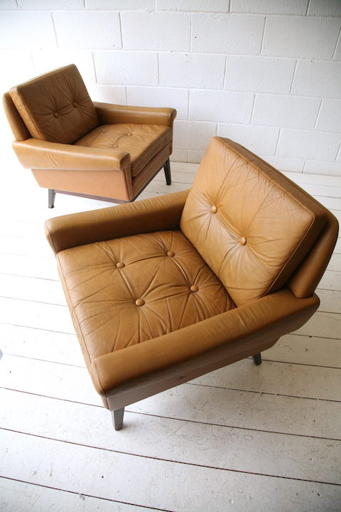 Pair of Danish Leather Armchairs by Skipper