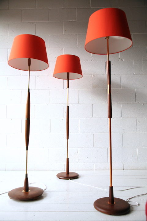 Set of 3 1960s Teak Floor Lamps