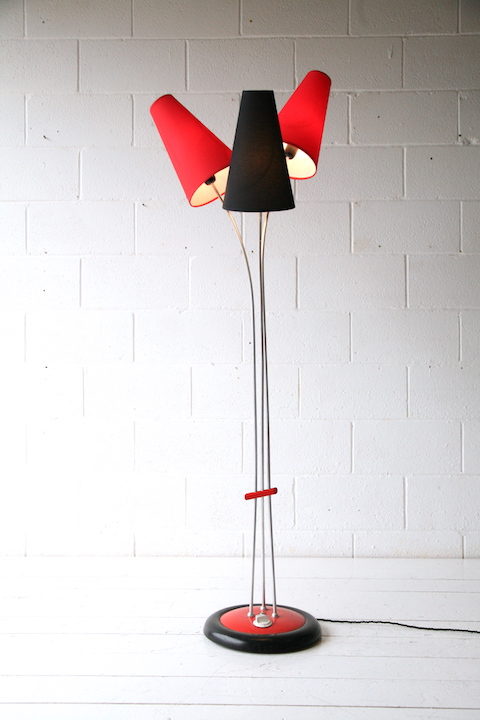 Vintage 1950s Red and Black Floor Lamp 3