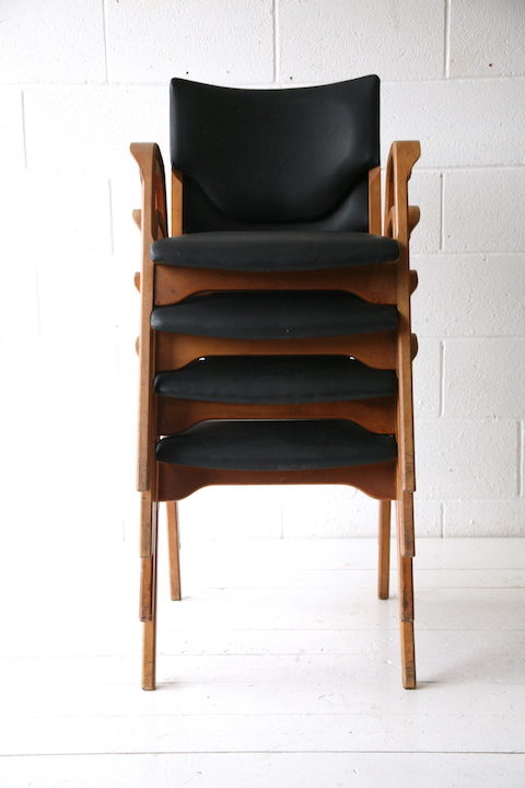 Rare Set of Bentwood Stacking Chairs by James Leonard 1