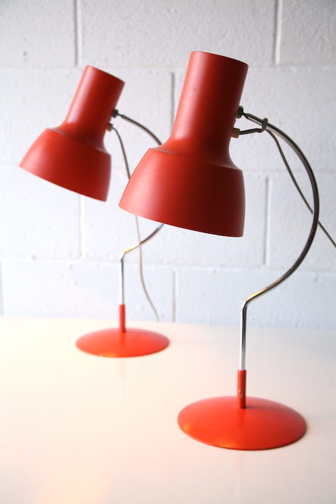 1960s Orange Desk Lamps by Josef Hurka for Napako