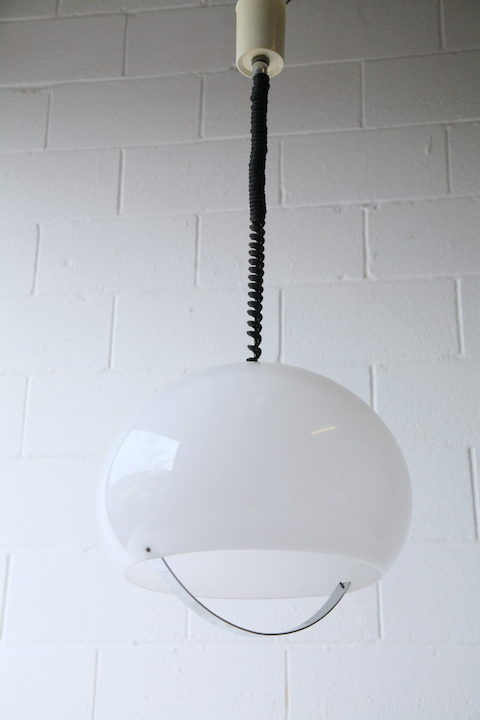1970s Rise and Fall Plastic Chrome Ceiling Light