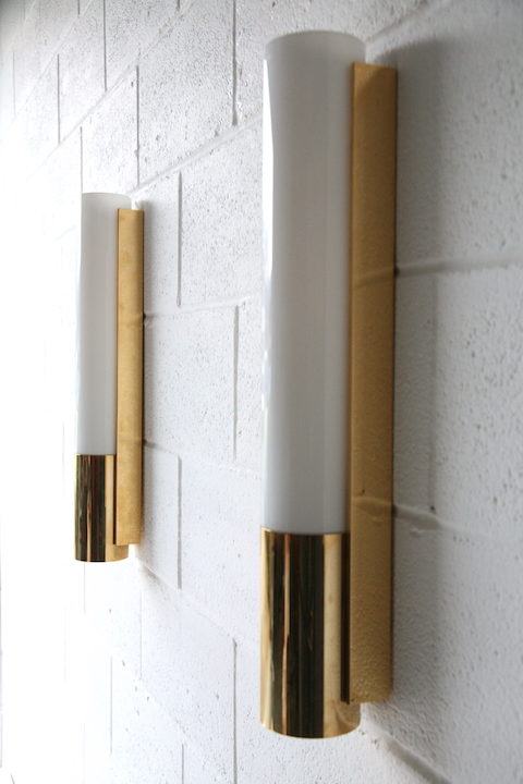 Brass and Glass Wall Lights or Sconces by Glashutte Limburg 1
