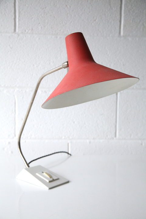 1950s Red White Desk Lamp 1