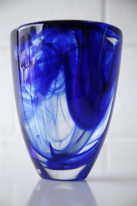 Kosta Boda Blue Swirls Art Glass Vase 4