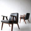 Pair 1960s Black Leather 366 Armchairs by Józef Chierowski 1