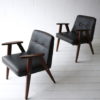 Pair 1960s Black Leather 366 Armchairs by Józef Chierowski