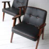 Pair 1960s Black Leather 366 Armchairs by Józef Chierowski 2