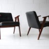 Pair 1960s Black Leather 366 Armchairs by Józef Chierowski 7