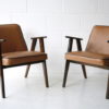 Pair 1960s Tan Leather 366 Armchairs by Józef Chierowski 4