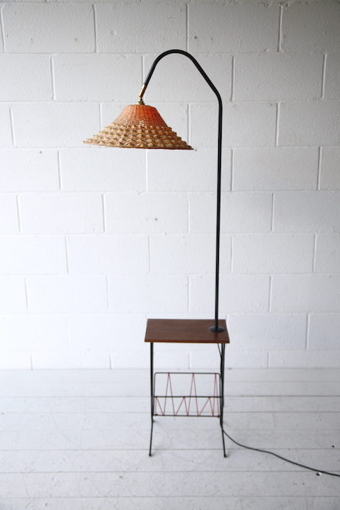 1950s Teak Wicker Floor Lamp 4