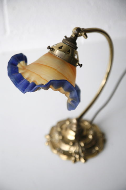 Art Deco Brass Desk Lamp with Vianne Shade 1