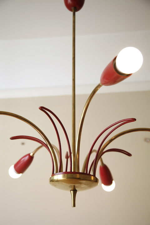 1950s Red Brass Ceiling Light 1