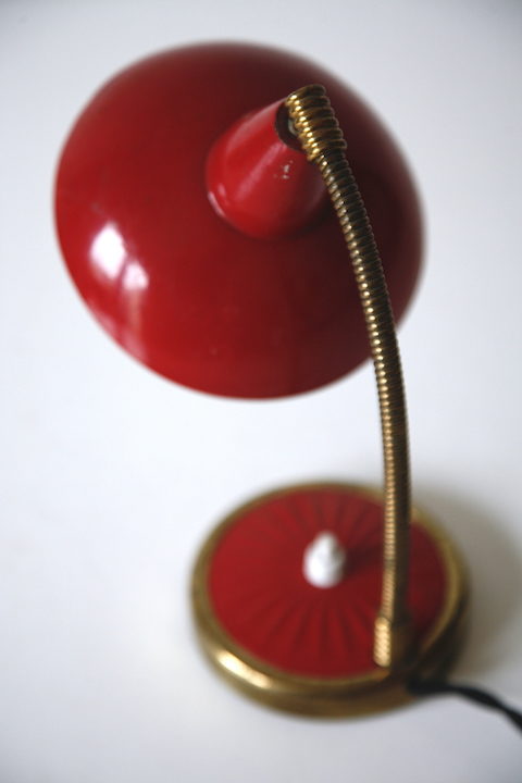 1950s Red Brass Desk Lamp 3