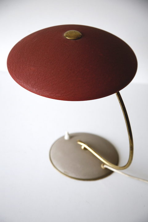 Vintage 1950s Red Brass Desk Lamp