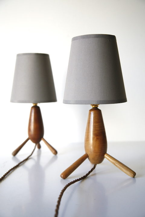 Pair 1950s Wooden Lamps 6