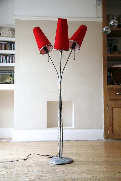 1950s Triple Red Floor Lamp
