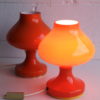 Pair 1970s Orange Glass Table Lamps