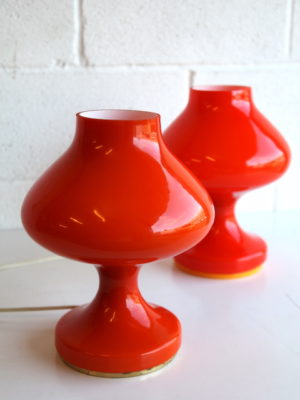 Pair 1970s Orange Glass Table Lamps 2