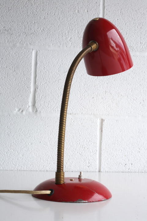 1950s Red Brass Desk Lamp 4